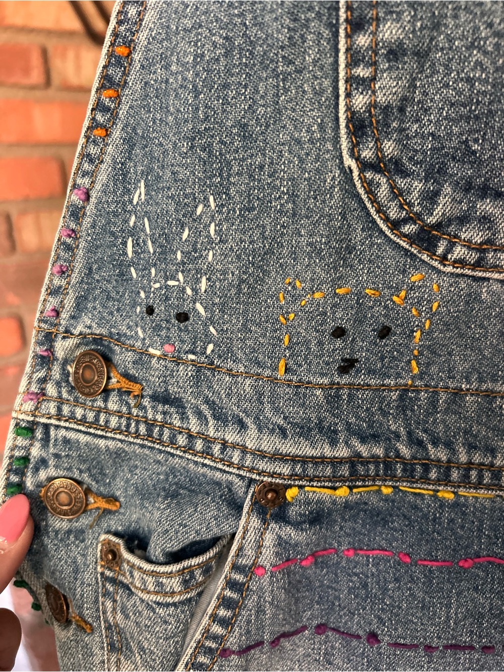 Vintage Levi’s Embroidered Denim Jean Overalls Sz L - Picture 7 of 16